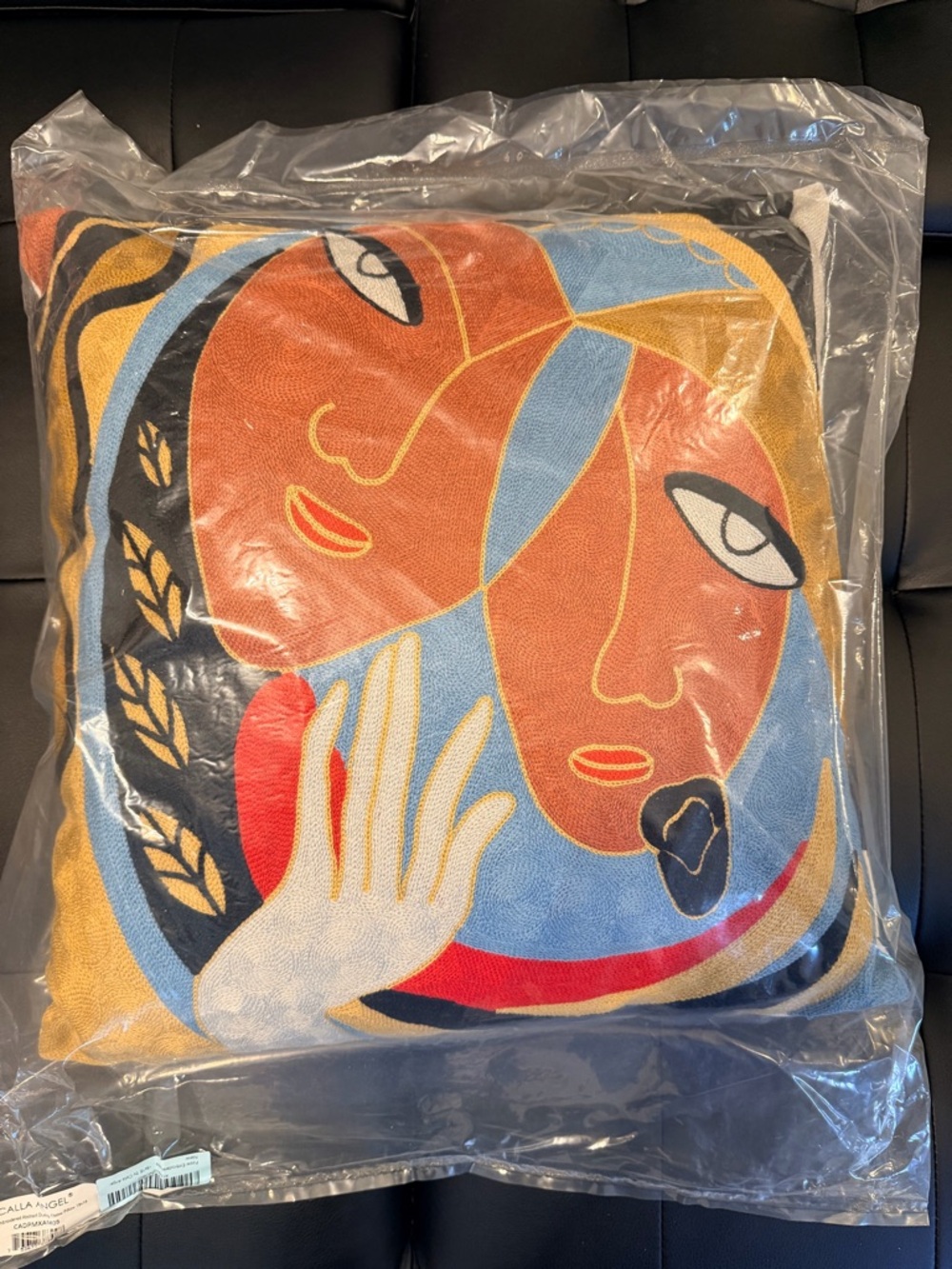 Pastel Embroidered Abstract Duality face Throw Pillow 18x18